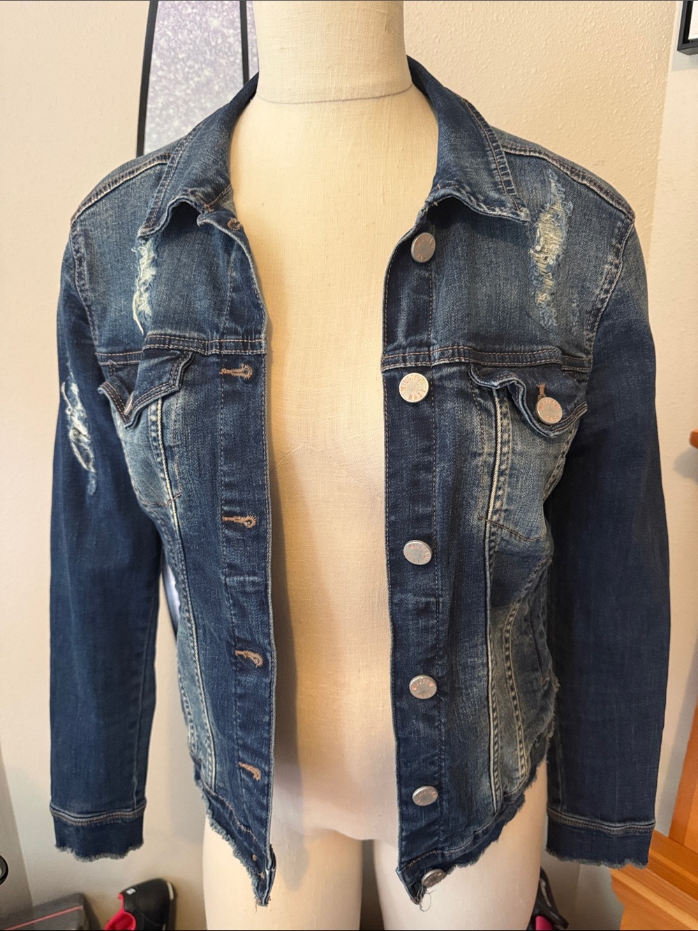 William Rast Distressed Dark Blue Denim Jacket